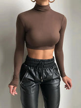 Sheath Solid Turtleneck Autumn Stretch Casual Undershirt All-match Crop Tops